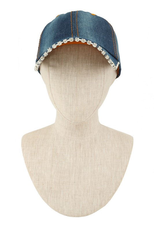 Rhinestone and Denim BaseBall Cap