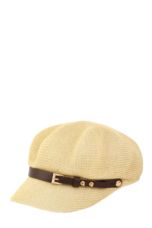 Belt Buckle Beret Straw Hat