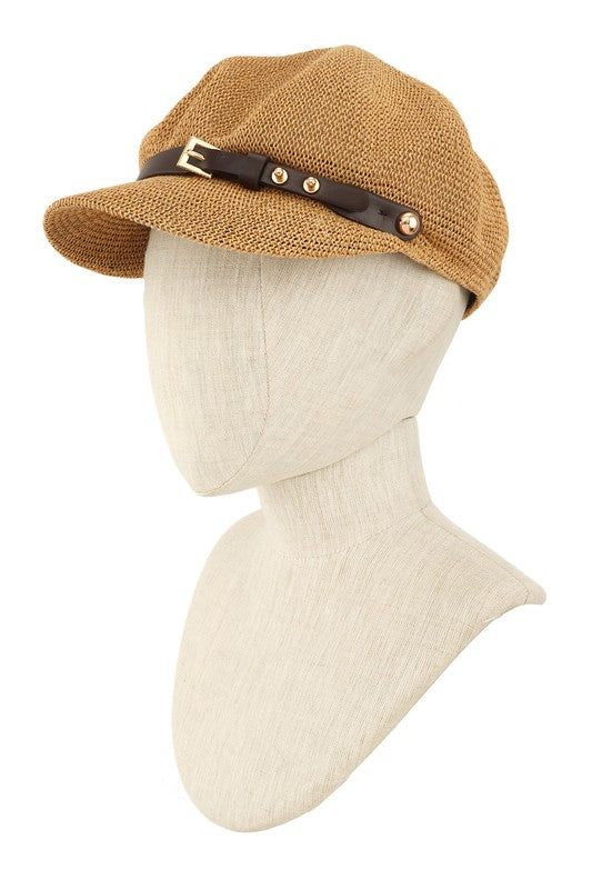 Belt Buckle Beret Straw Hat