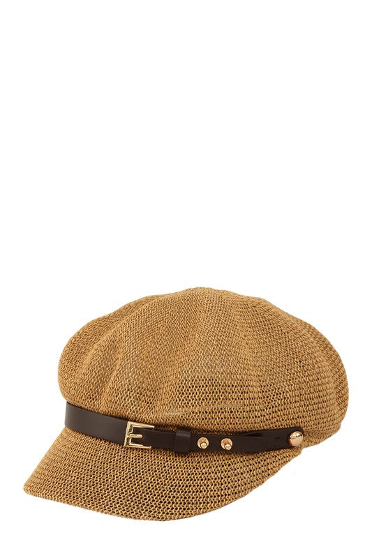 Belt Buckle Beret Straw Hat