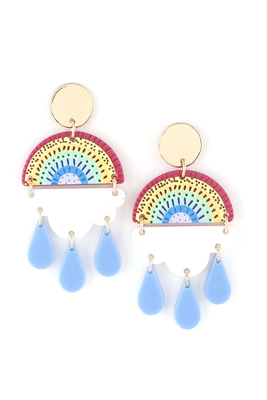 Acrylic Rainbow Rainy Cloud Earrings