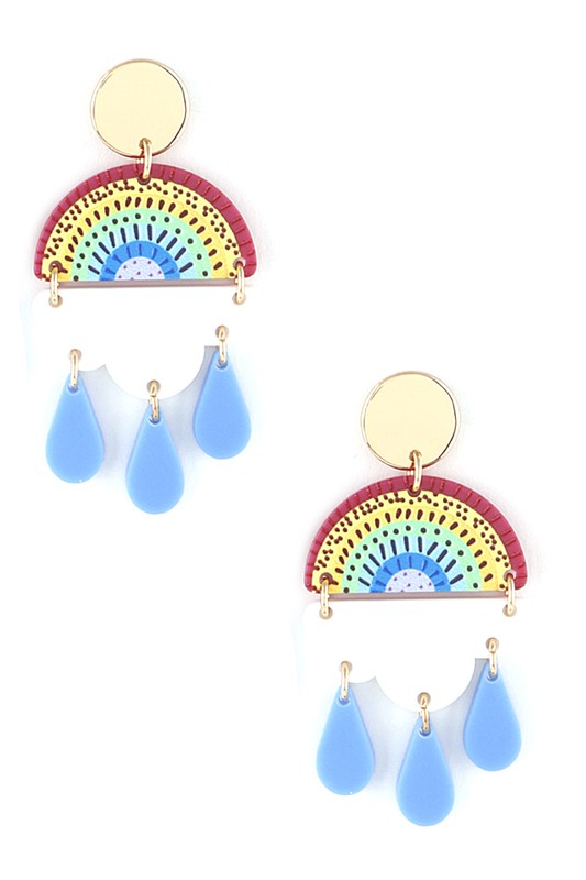 Acrylic Rainbow Rainy Cloud Earrings