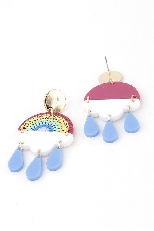 Acrylic Rainbow Rainy Cloud Earrings