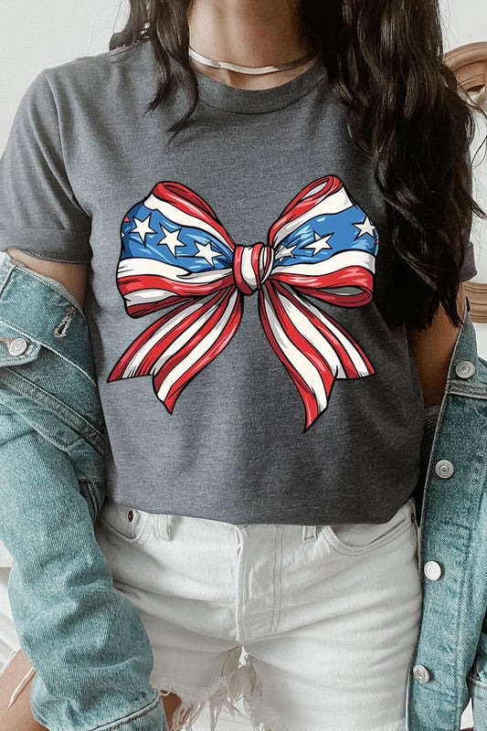 Coquette American Flag Bow Graphic T Shirts