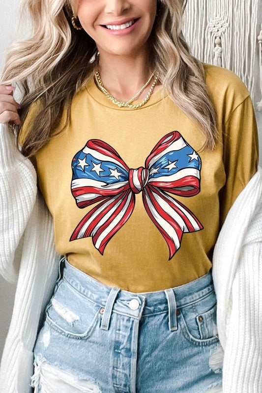 Coquette American Flag Bow Graphic T Shirts