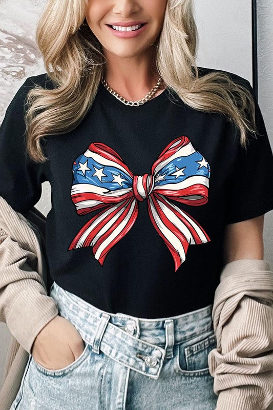 Coquette American Flag Bow Graphic T Shirts