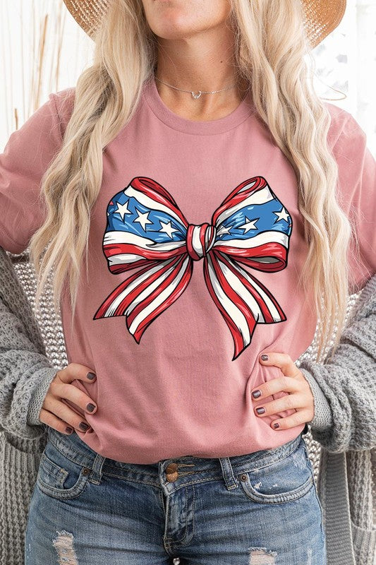 Coquette American Flag Bow Graphic T Shirts