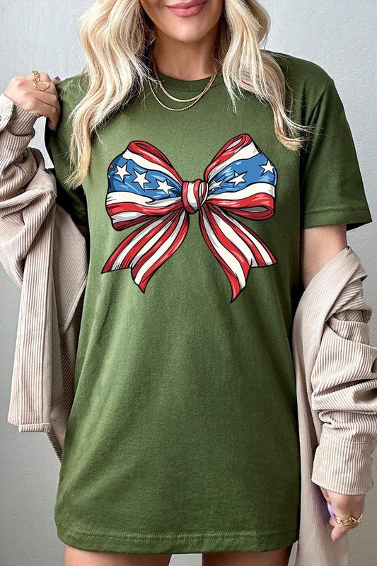 Coquette American Flag Bow Graphic T Shirts