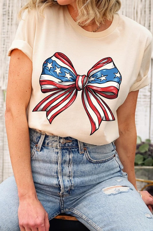 Coquette American Flag Bow Graphic T Shirts