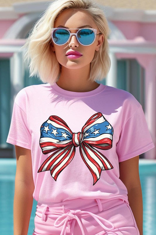 Coquette American Flag Bow Graphic T Shirts