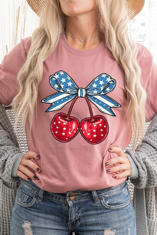 Cherry Coquette USA Bow Graphic T Shirts