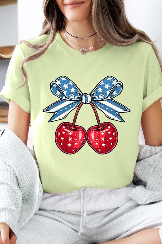 Cherry Coquette USA Bow Graphic T Shirts