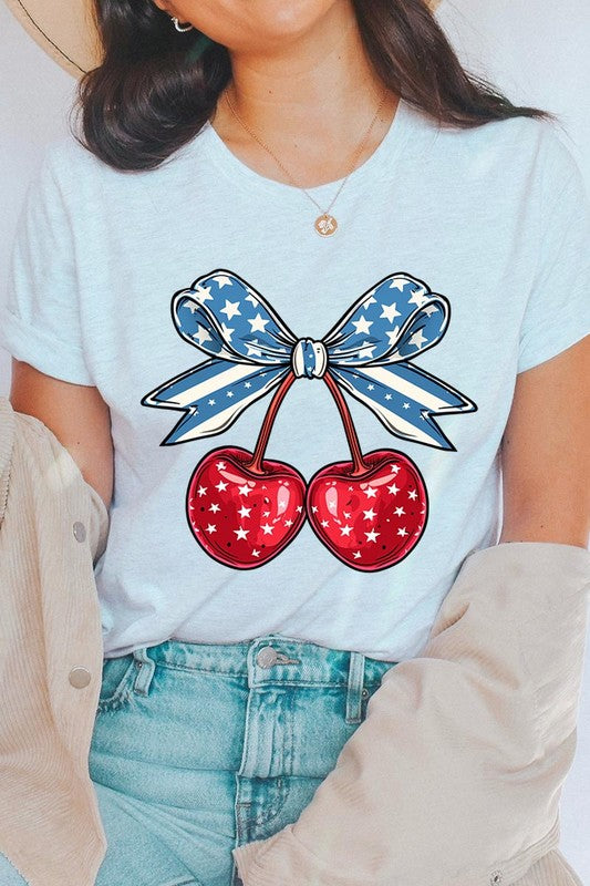 Cherry Coquette USA Bow Graphic T Shirts