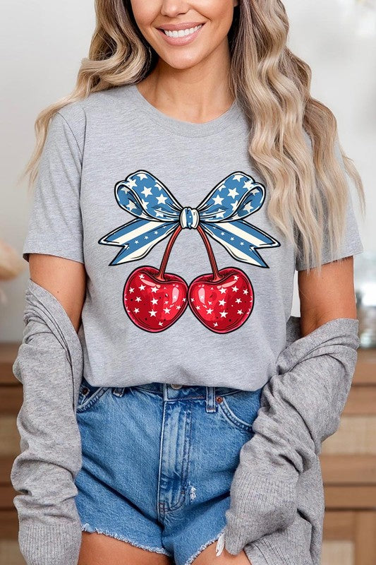 Cherry Coquette USA Bow Graphic T Shirts