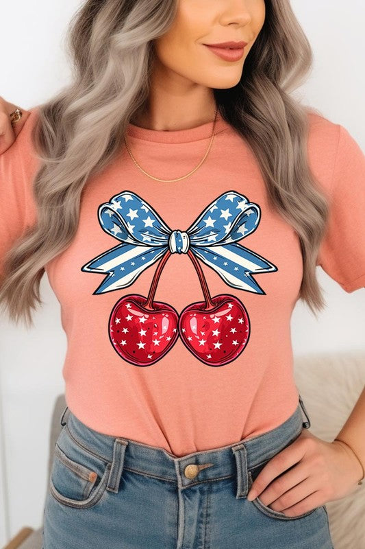 Cherry Coquette USA Bow Graphic T Shirts