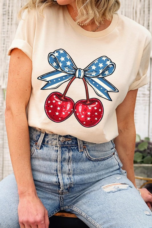 Cherry Coquette USA Bow Graphic T Shirts