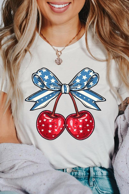 Cherry Coquette USA Bow Graphic T Shirts