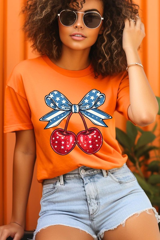 Cherry Coquette USA Bow Graphic T Shirts