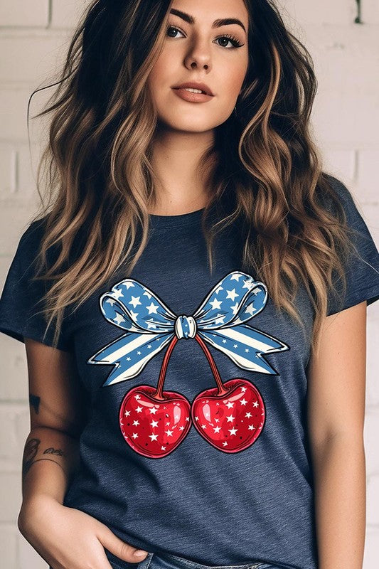 Cherry Coquette USA Bow Graphic T Shirts