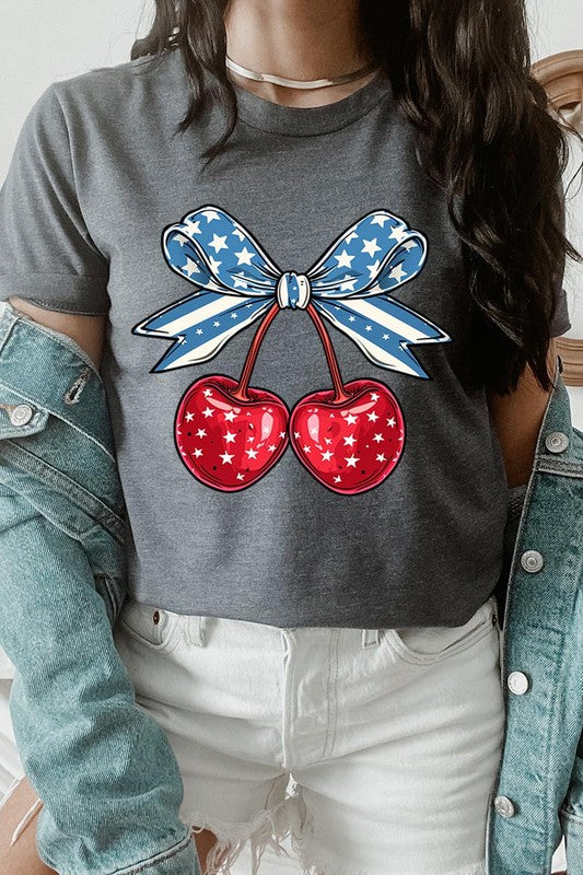 Cherry Coquette USA Bow Graphic T Shirts