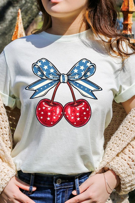 Cherry Coquette USA Bow Graphic T Shirts