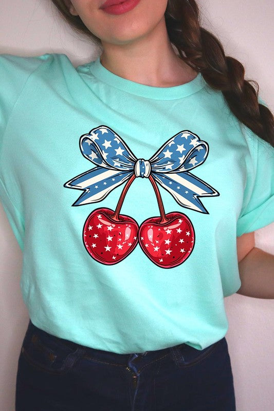 Cherry Coquette USA Bow Graphic T Shirts