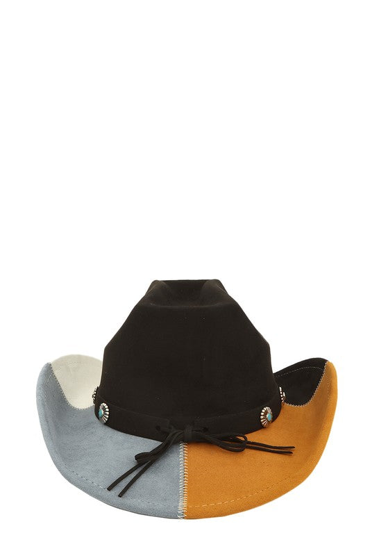 Four Color and Flower Suede Cowboy hat