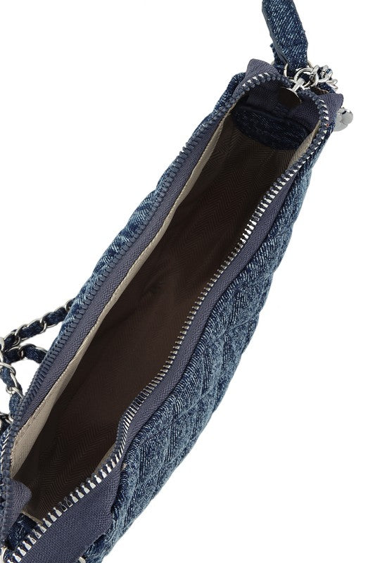 Denim and Flower Chain Crossbody Bag