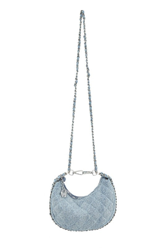 Denim and Flower Chain Crossbody Bag