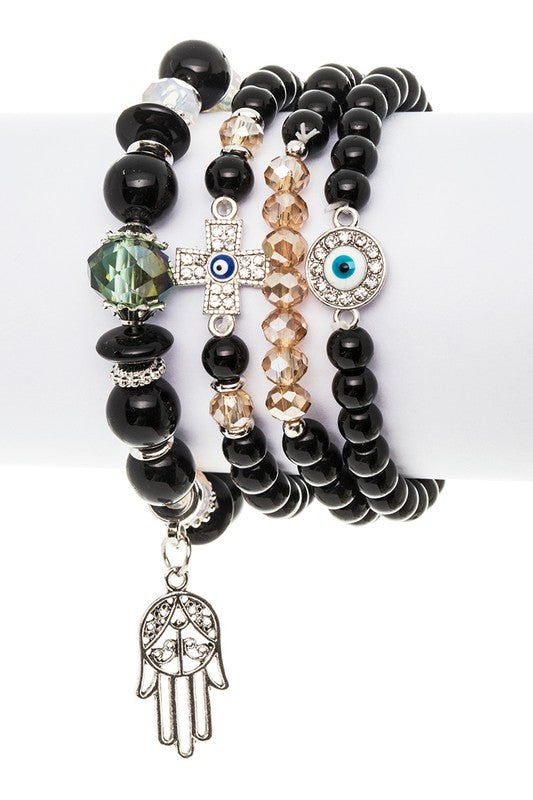 Crystal Cross And Eye Mix Charm Bracelet Set