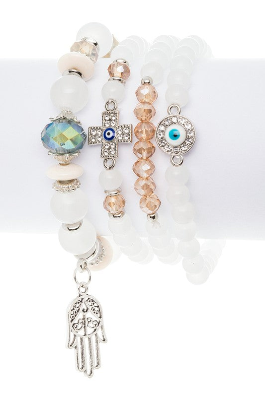 Crystal Cross And Eye Mix Charm Bracelet Set