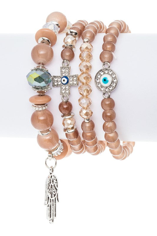 Crystal Cross And Eye Mix Charm Bracelet Set