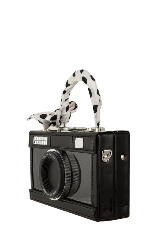 Ribbon and Camera Shape Visible Clutch Bag