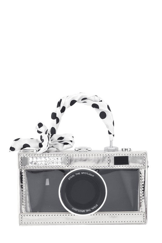 Ribbon and Camera Shape Visible Clutch Bag