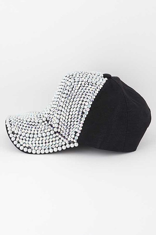 Pearl Crystal Embellished Fashion Cap