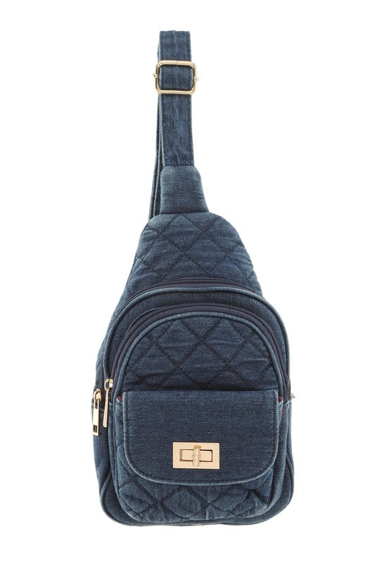 Cross Pattern Denim Sling Bag