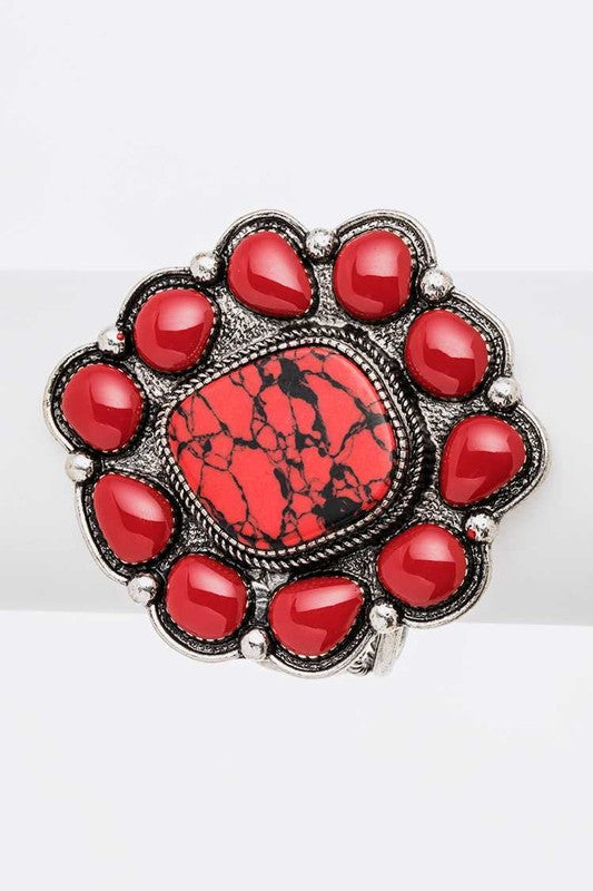 Oversize Stone Flower Open Bangle