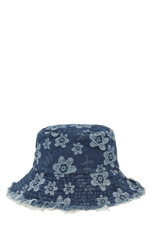 Denim Flower Bucket Hat