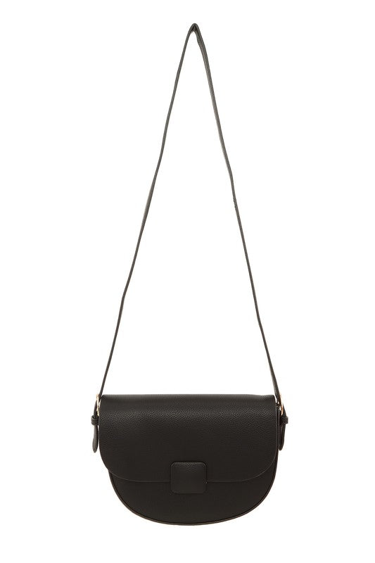 Half Moon Pu Leather Square Buckle Crossbody Bag