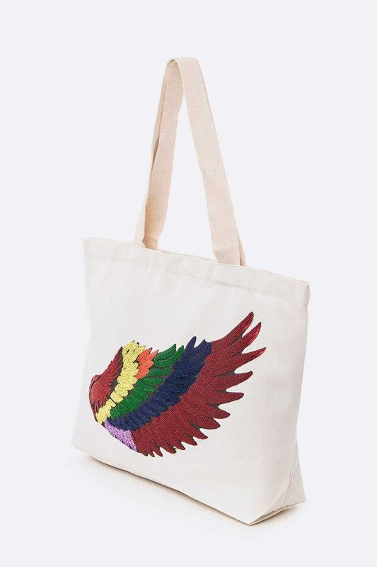 Rainbow Sequins Wing Patch Canvas Tote