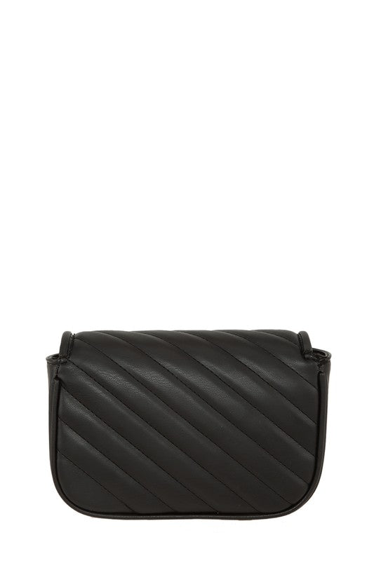 Chevron Quilted Square X Buckle Bag