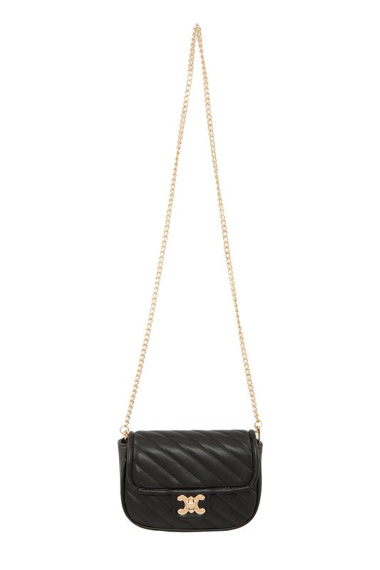 Chevron Quilted Square X Buckle Bag