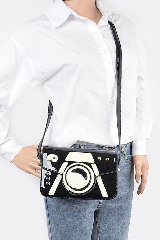 Patent Finish Iconic Camera Crossbody Bag