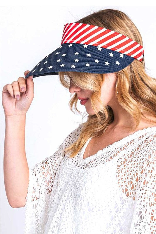 American Flag Printed Straw Visor