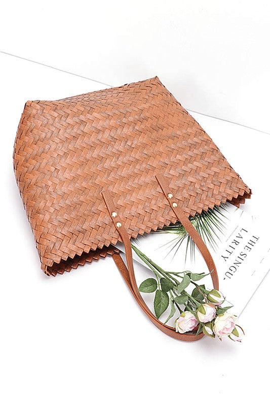 Faux Bamboo Weaved Basket Tote