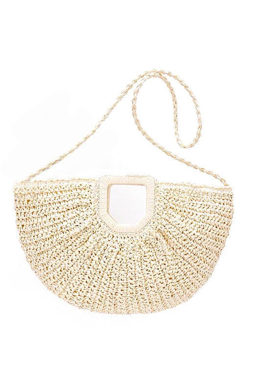 Faux Straw Half Circle Convertible Swing Clutch