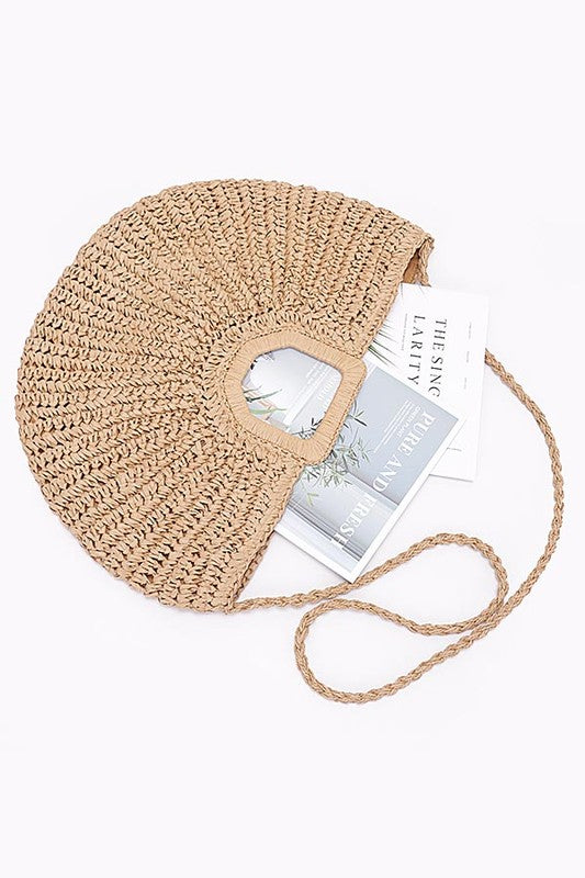 Faux Straw Half Circle Convertible Swing Clutch