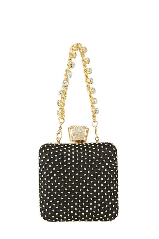 Rhinestone Paved Square Shape Crossbody Bag