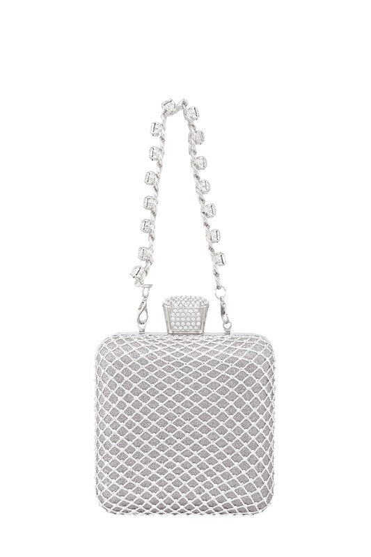 Rhinestone Paved Square Shape Crossbody Bag