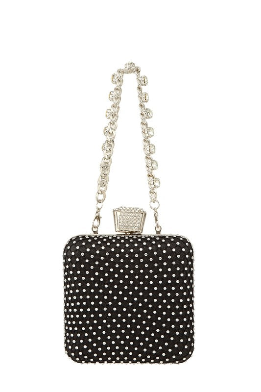 Rhinestone Paved Square Shape Crossbody Bag